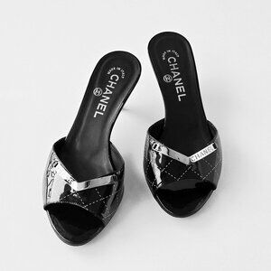 CHANEL Patent Leather Mule Sandals